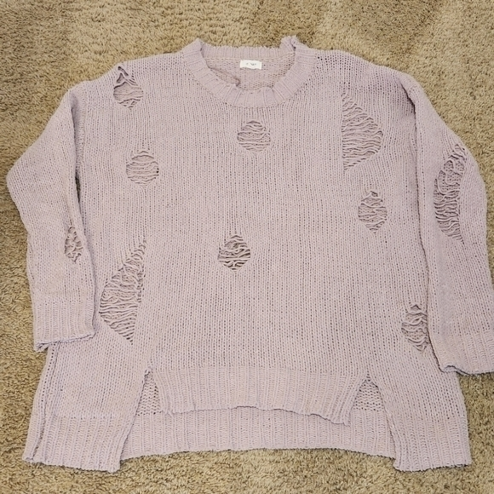 Debut Distressed Holey Chunky Knit Sweater XS Soft Lavender Distressed Layer